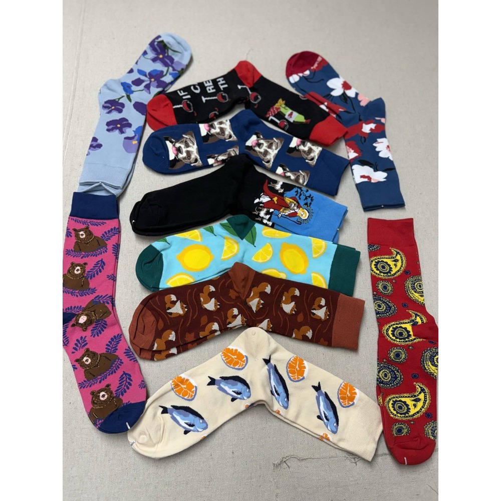10 Pairs Men's Novelty Crew Socks Colorful Mixed Designs EU 42–46 US 9–12 New #5
